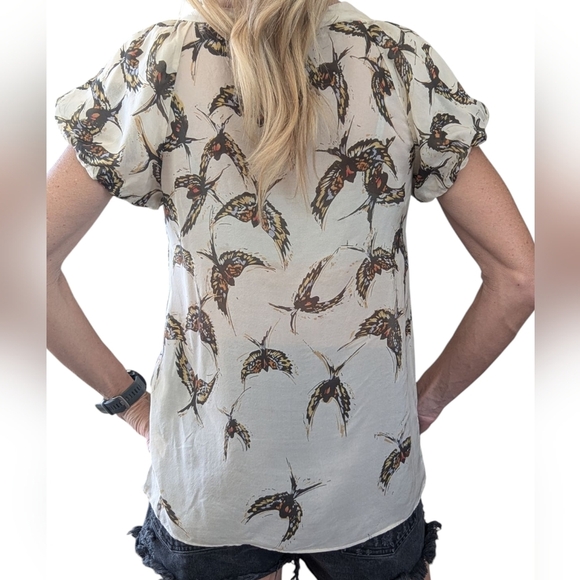 Anthropologie Moulinette Soeurs 100% SILK Beaded Sequin Bird Blouse Top Size 6 - Picture 3 of 9